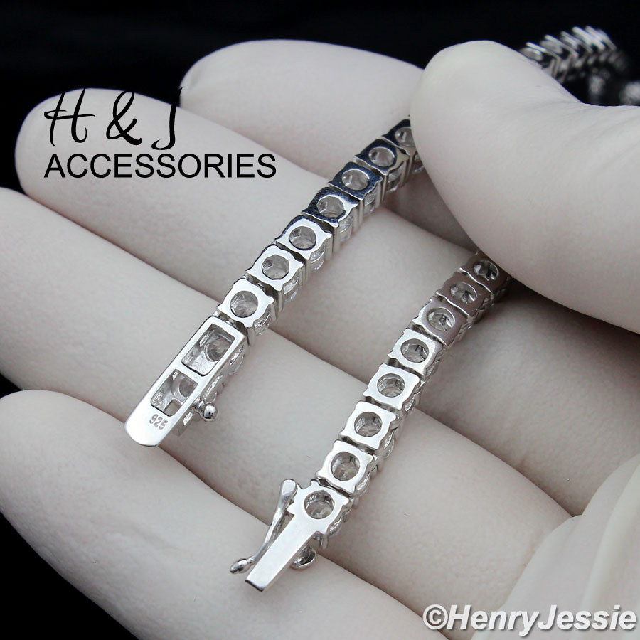 MEN 925 STERLING SILVER 18″-30″X4MM BLING CZ 1 ROW TENNIS CHAIN NECKLACE*SN10