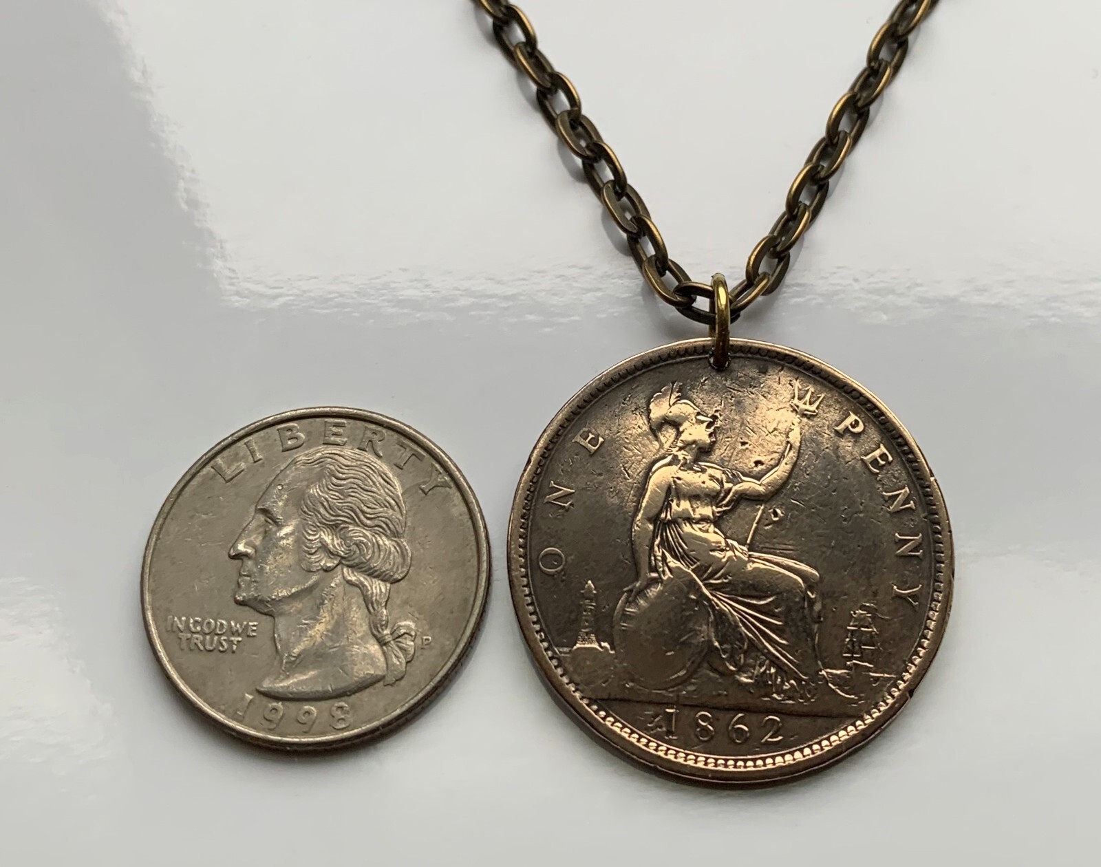 1862 United Kingdom Great Britain Penny coin pendant Queen Victoria York n003245