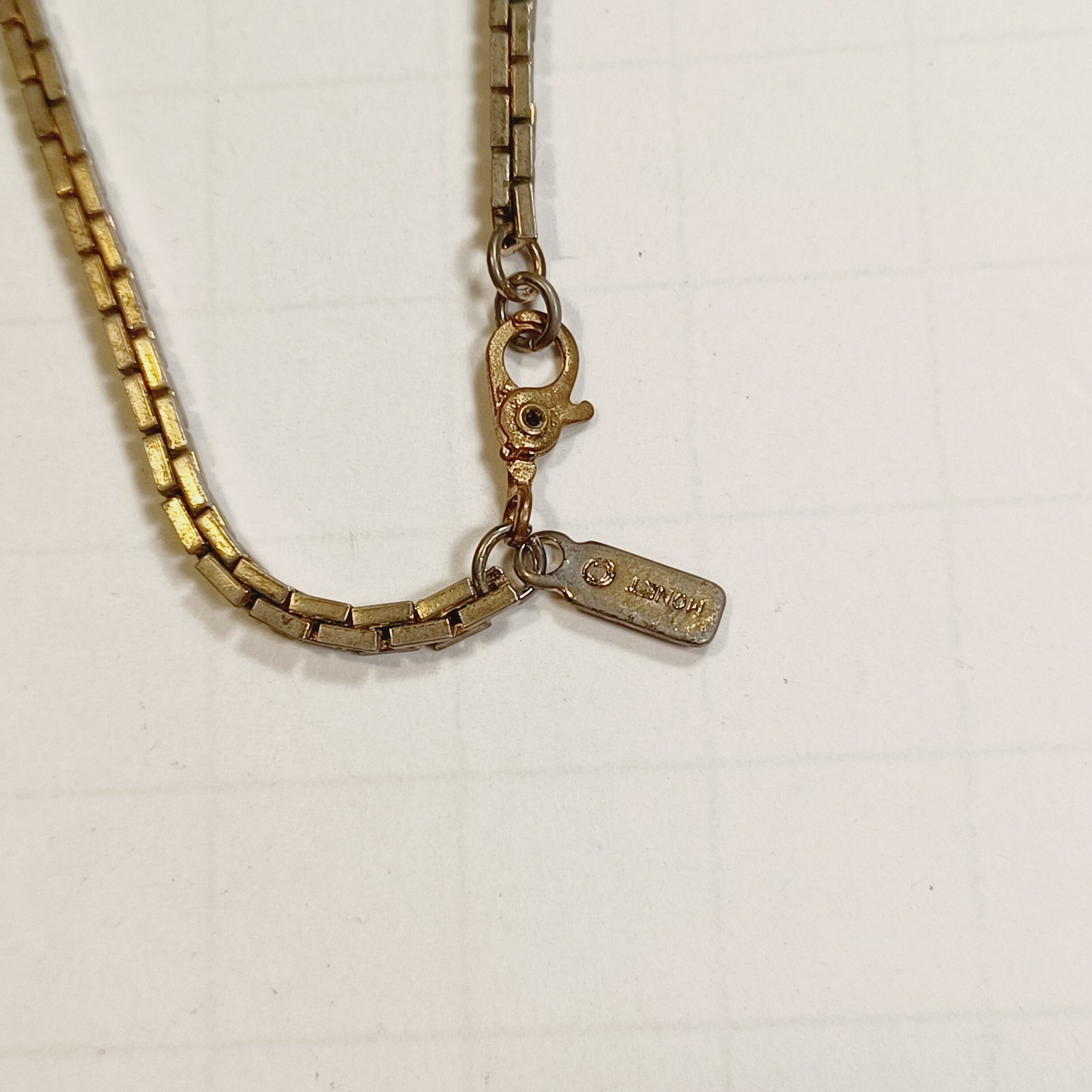 Vintage Monet Gold Tone Venetian Box Chain Necklace Long 31″