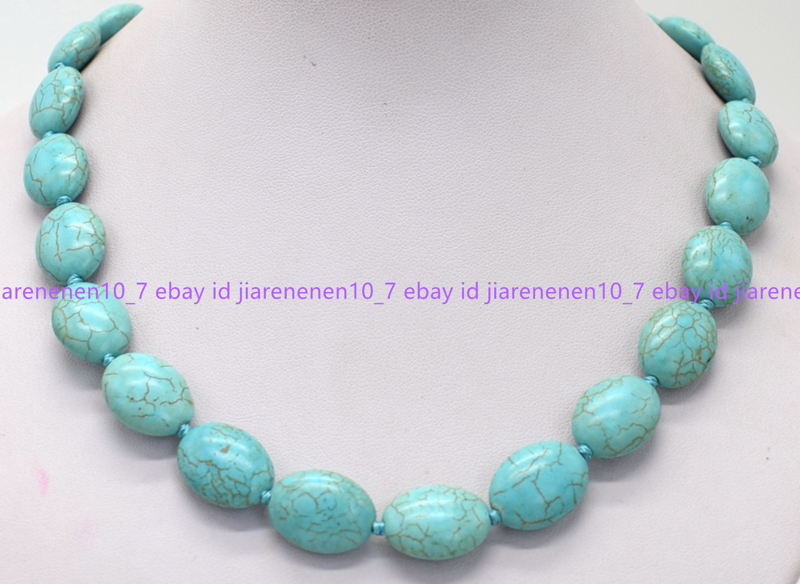 Natural 13x18mm Blue Turquoise Oval Gemstone Necklace 18-36 In