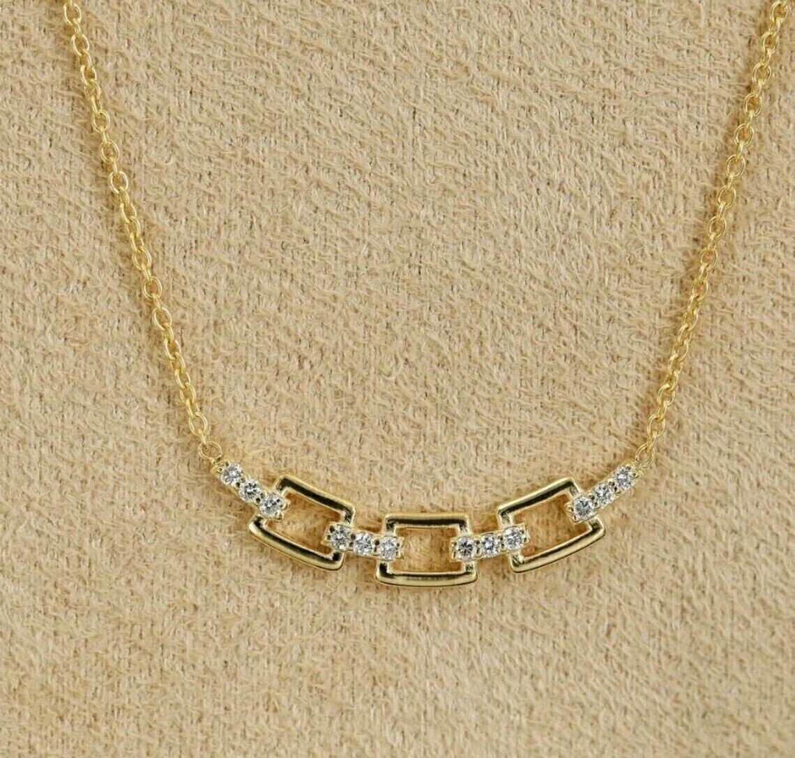 14K Yellow Gold Plated 1.5 Ct Round Simulated Diamond Paperclip Pendant Necklace