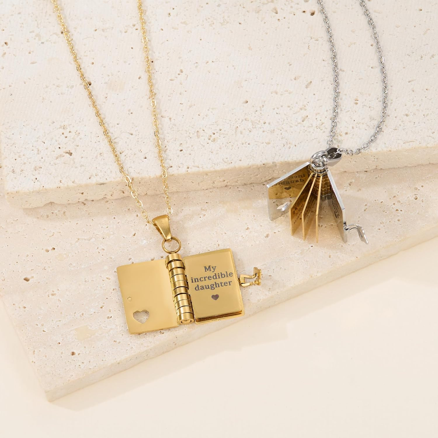 Book Necklace for Daughter Engraved Pages Gift Jewelry Adjustable Chain