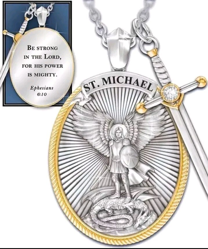 Cadena Acero Inoxidable Medalla Amuleto Protector Con Arcángel San Miguel