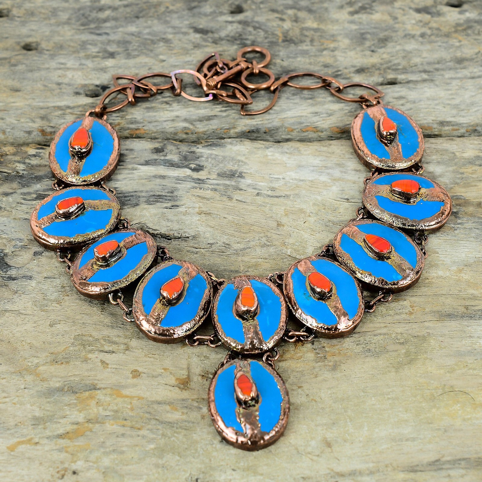 Sleeping Beauty Turquoise Copper Electroformed Chain Adjustable Necklace 18.0″
