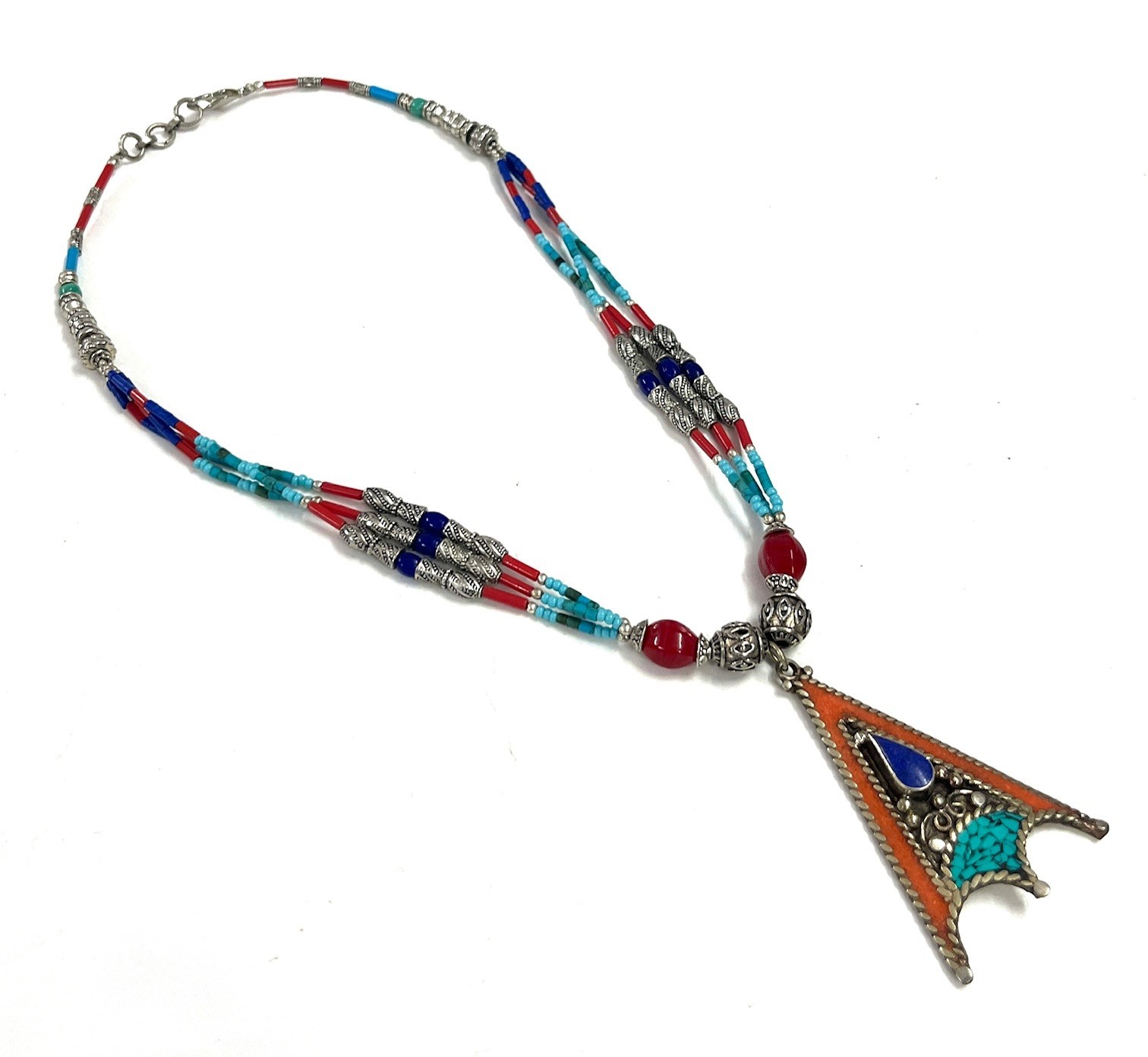 Antique Coral Turquoise Gemstone Tibetan Style Necklace Jewelry, 17 Inch Adjs