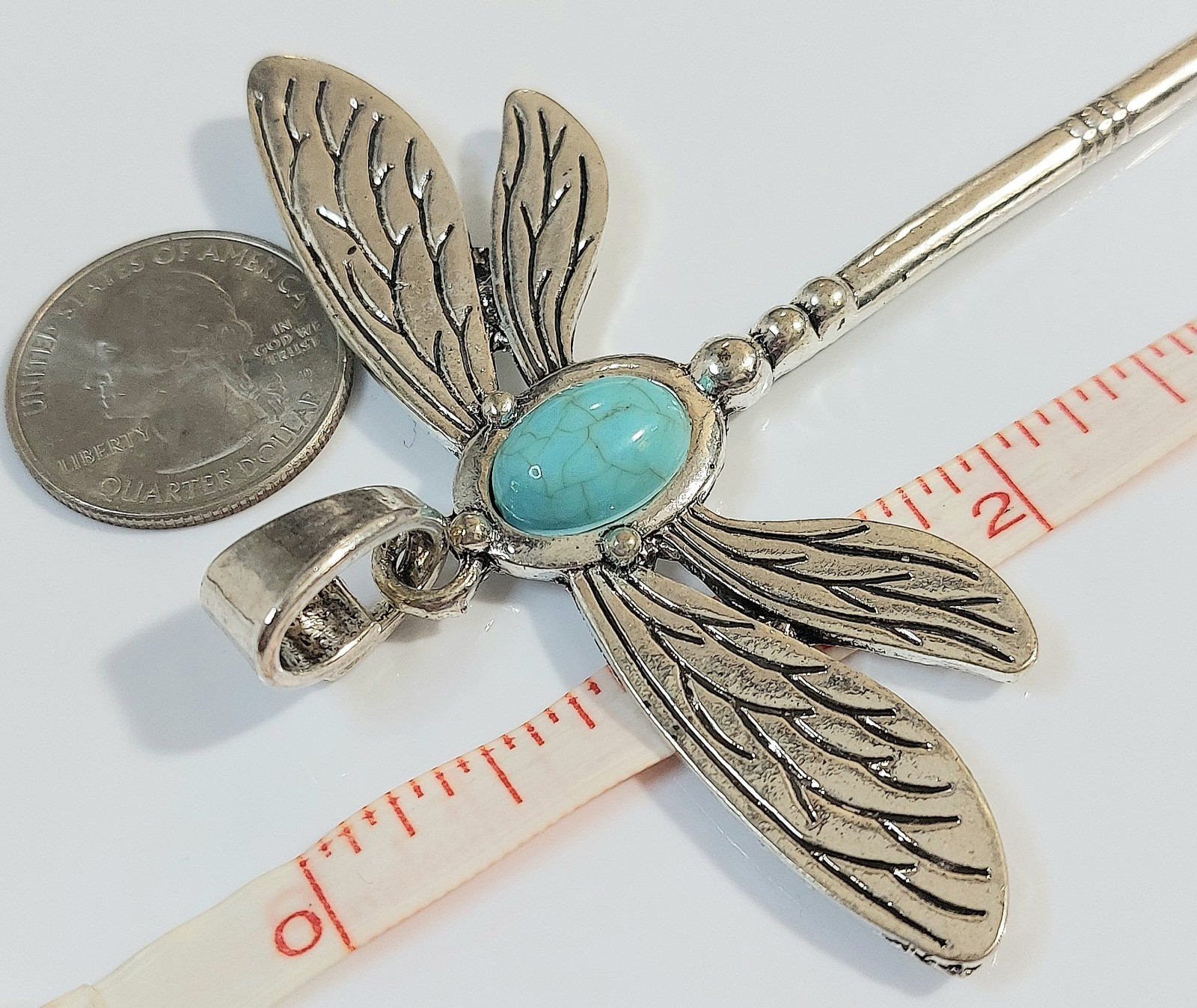Dragonfly Silver Necklace Pendant with Turquoise Accent – Women’s Jewelry