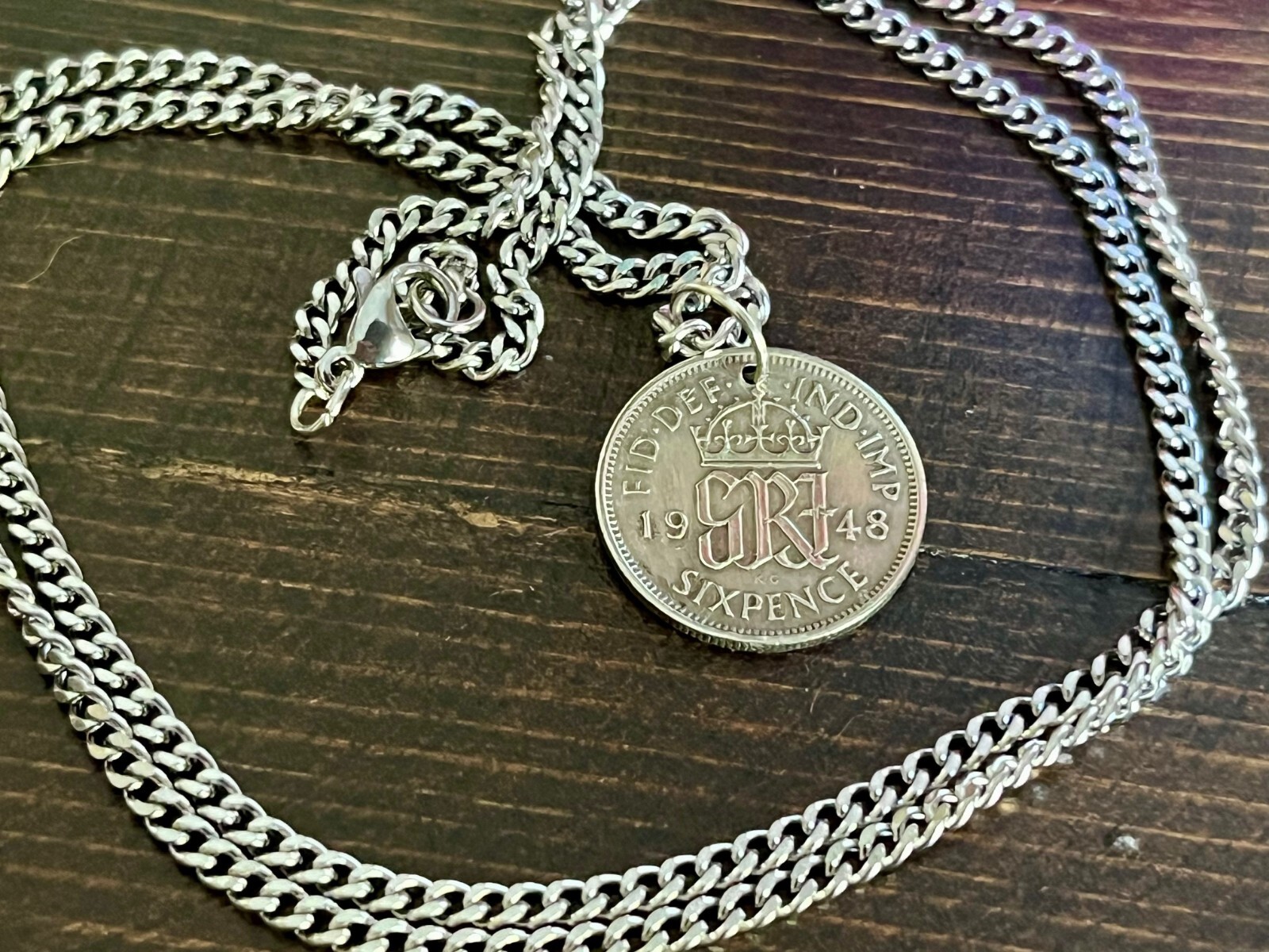 UK 6 Pence Coin Necklace Pendant Sixpence Handmade Jewelry British Currency