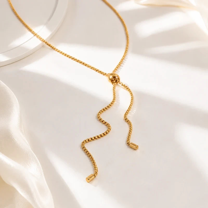 Bolo Necklace 18K Gold Plated Adjustable Sliding Chain Hypoallergenic