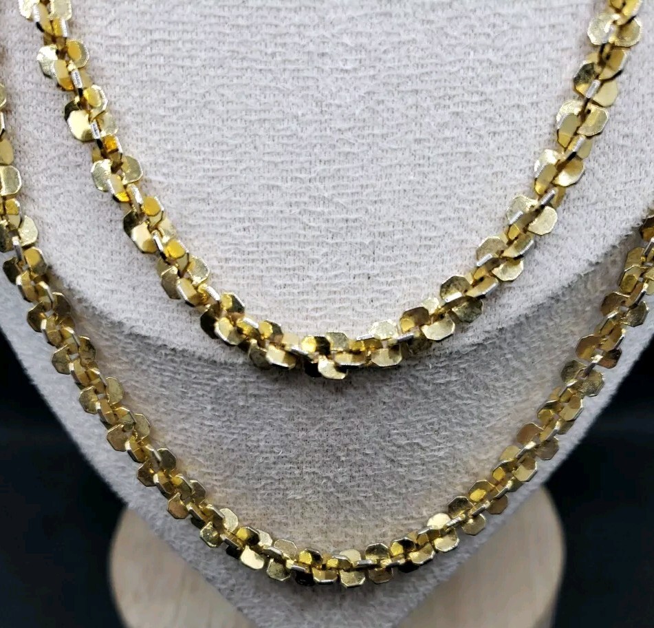 Unique Goldtone 36″ Margarita Link Chain Necklace Criss-cross Panel Chain