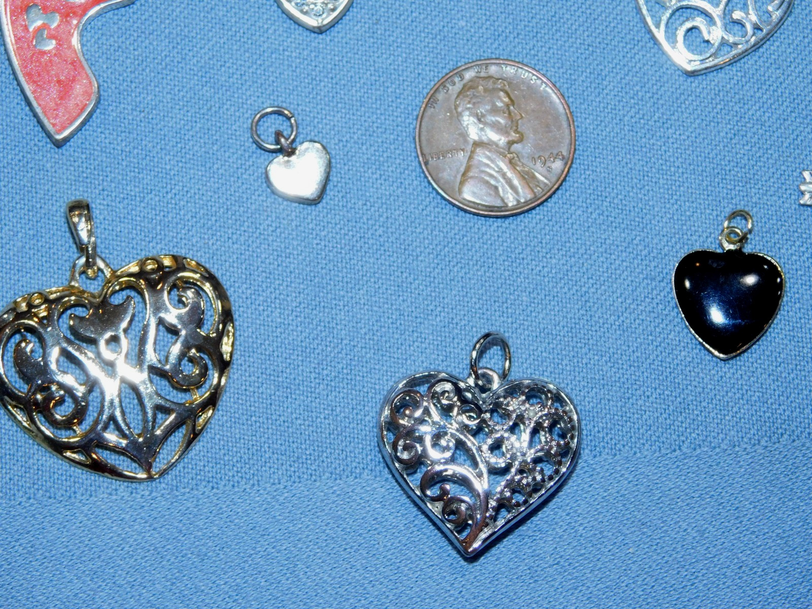 All Hearts Pendants LOT- TEN Pieces Many Styles Sizes Colors Mostly Modern FR SH