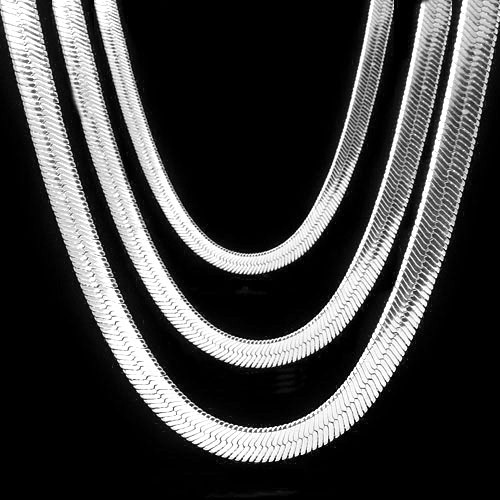 Men & Lady Silver Plated 4mm – 14mm Flat 20″ 24″ 30″ Herringbone Necklace Chain