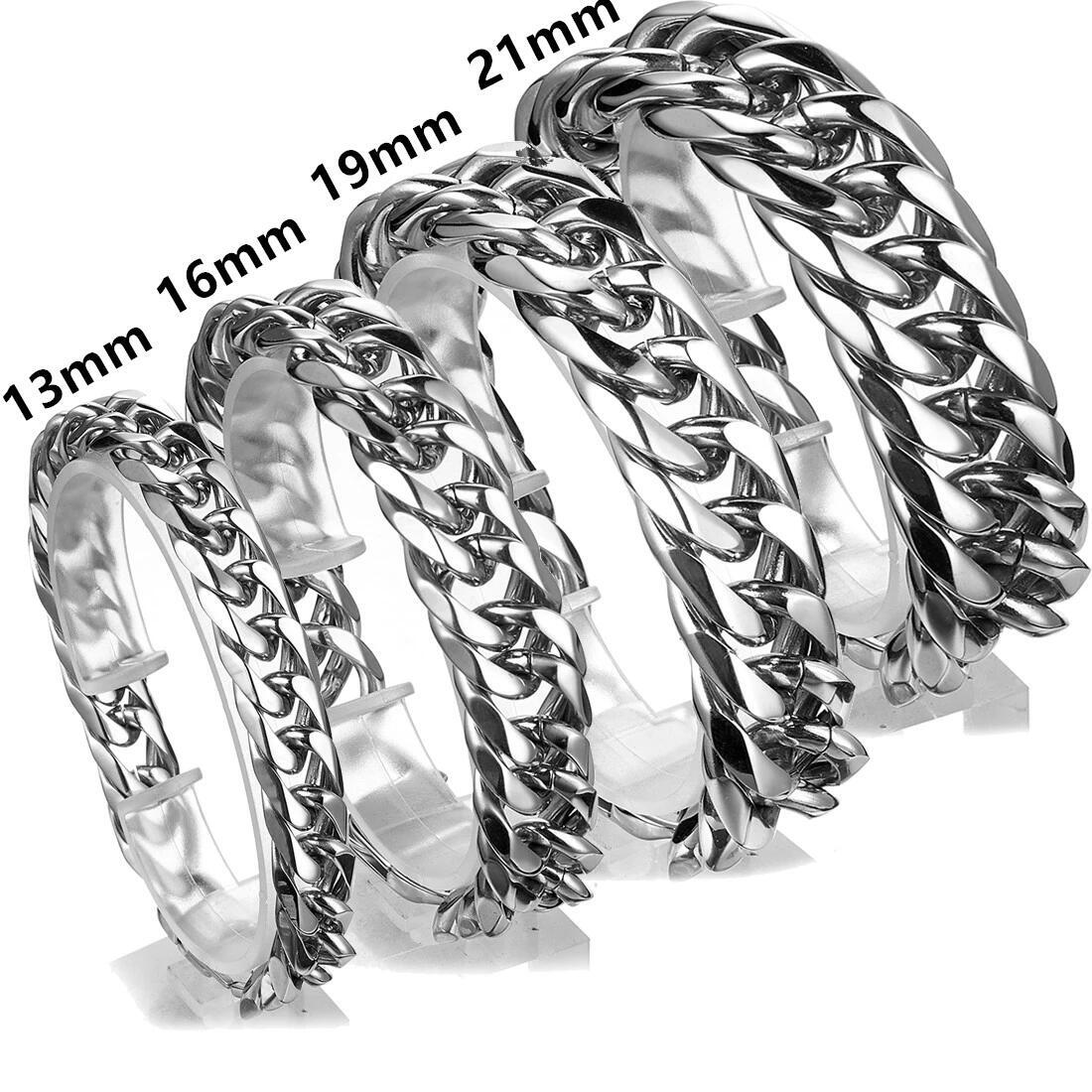 9-21mm Heavy Strong Men’s Stainless Steel Curb Cuban Link Chain Necklace