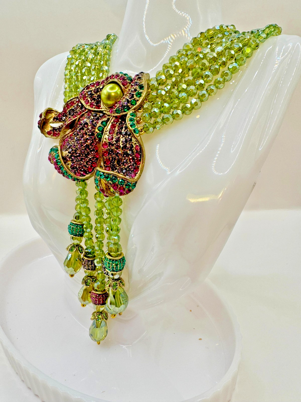 HEIDI DAUS Swarovski’s Peridot Crystal Beads Statement Necklace “Cala Lilly” NIP