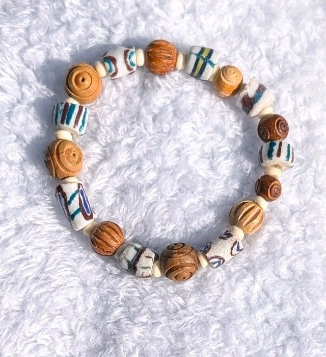 Men’s 24in Tribal Necklace and 8in sizeable Bracelet, White Krobo, for healing