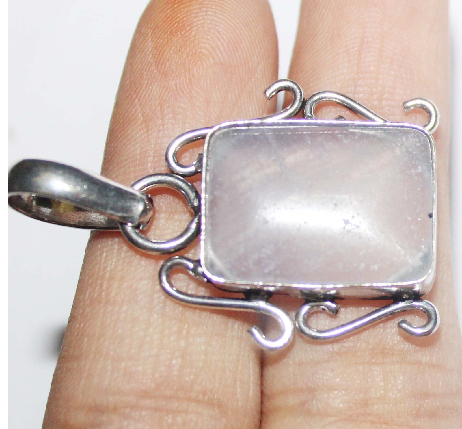 Rose Quartz Octagon Shape Gemstone Handmade Pendent Jewelry Size 1.5 Inch