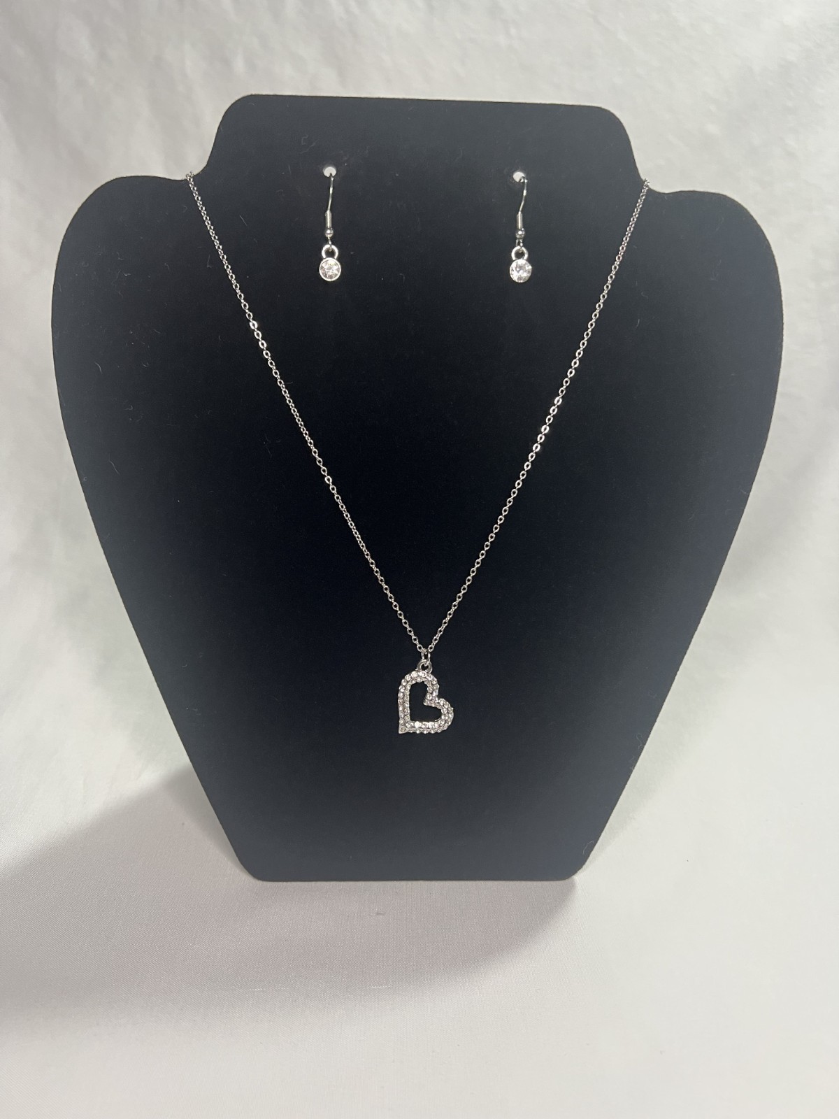 925 Sterling Silver LOVE Cuff Bracelet, Rhinestone Heart Necklace & Earrings