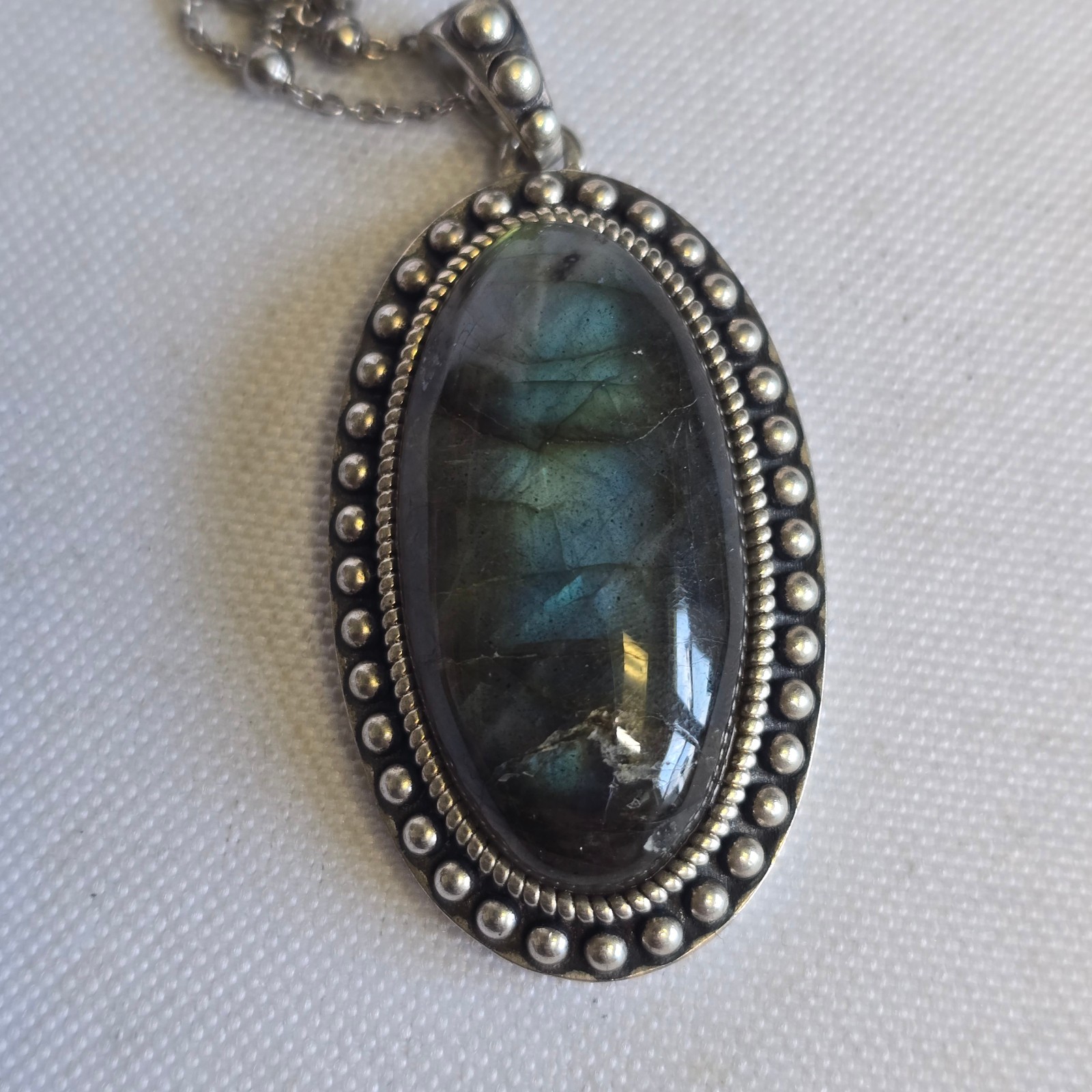 Sterling Silver Necklace 17.11g Fine Jewelry 20″ Labradorite Look *READ*