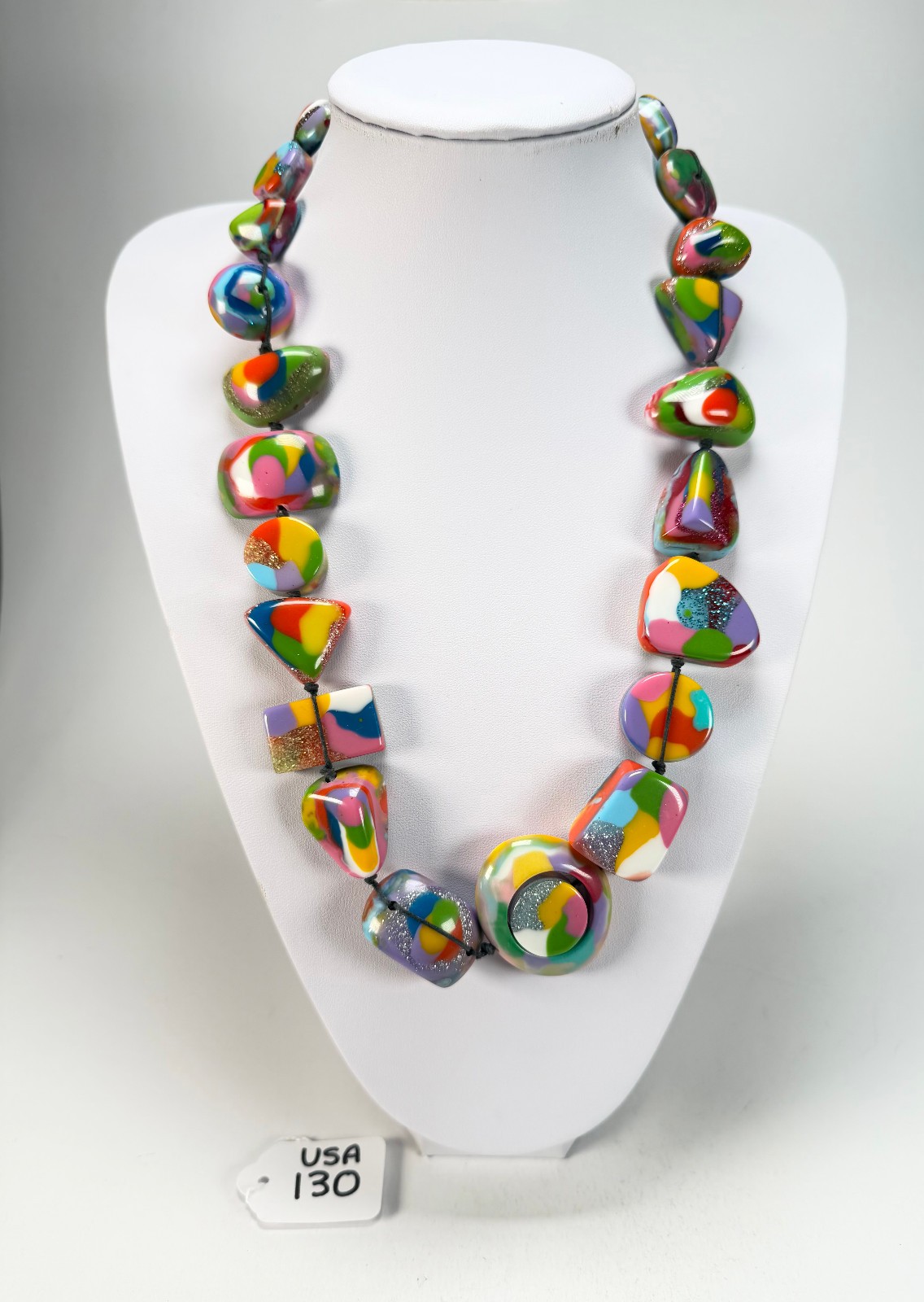 Jackie Brazil “Indiana” Kandinsky Multi-Bead Medium Resin 70cm Necklace (N0033)