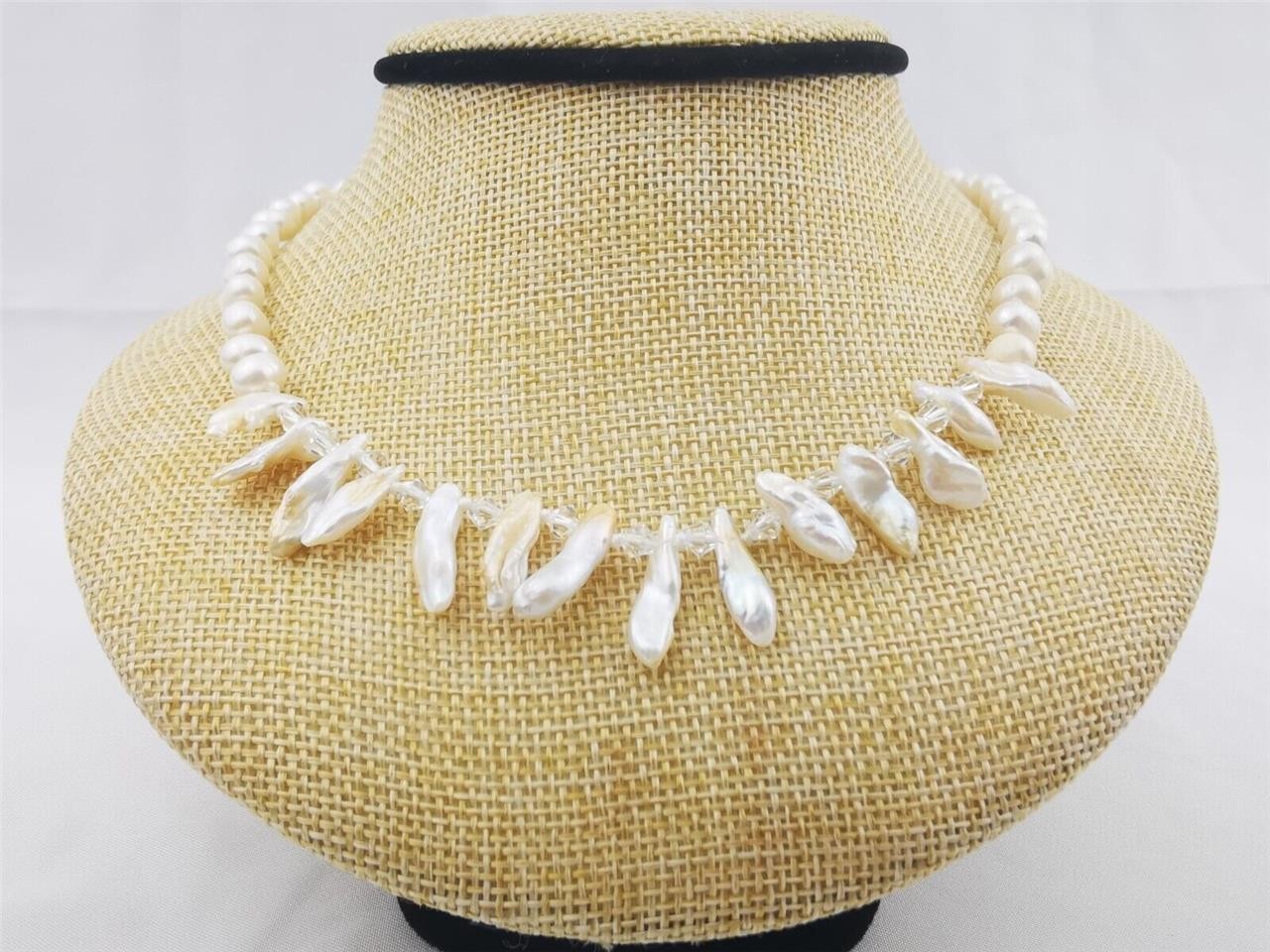 6-7mm white freshwater pearl Biwa stick pearls statement necklace 17″ jewelry