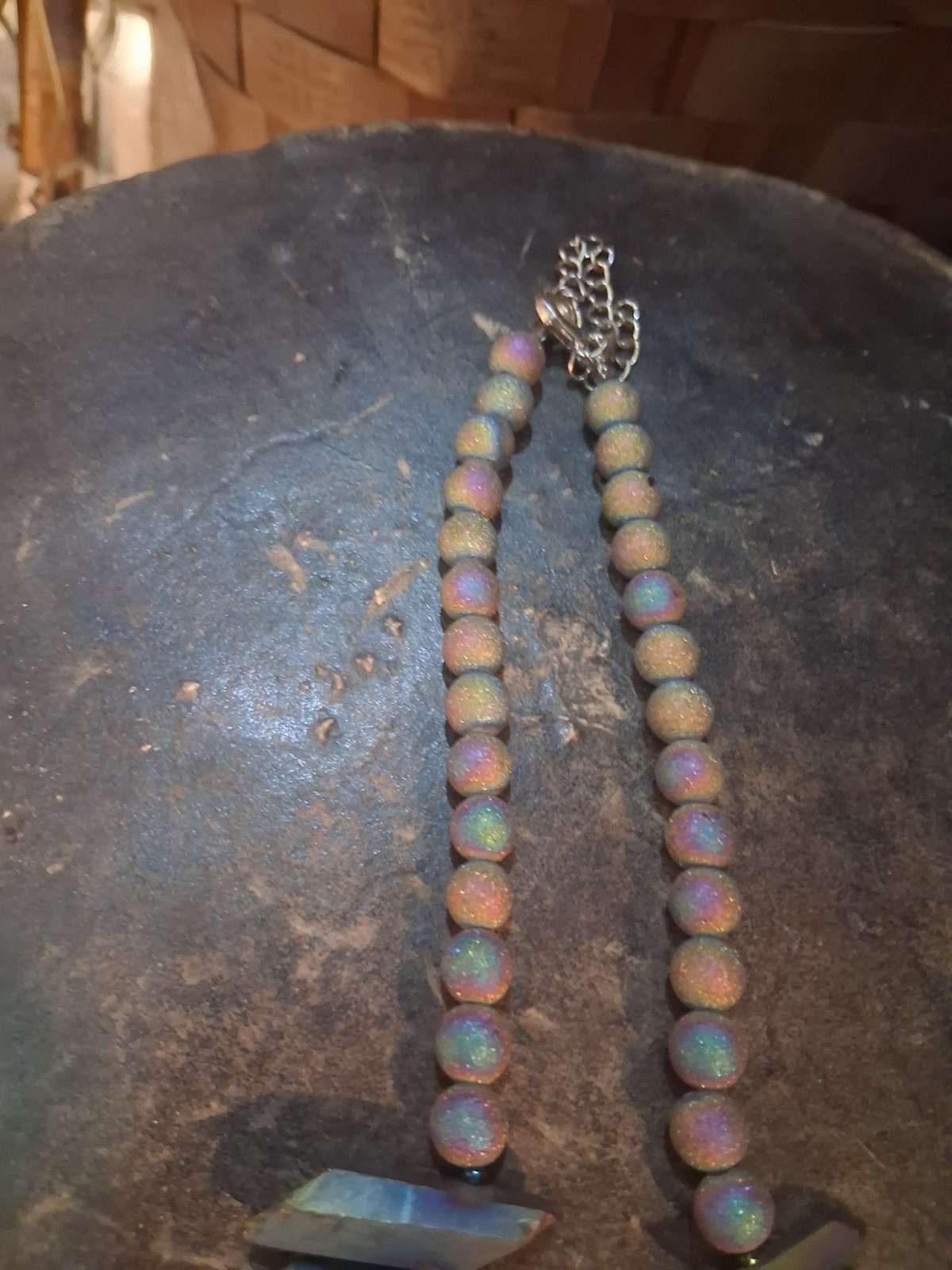 **EXCELLENT RAINBOW TITANIUM QUARTZ CRYSTAL NECKLACE & PENDANT NICE!!*
