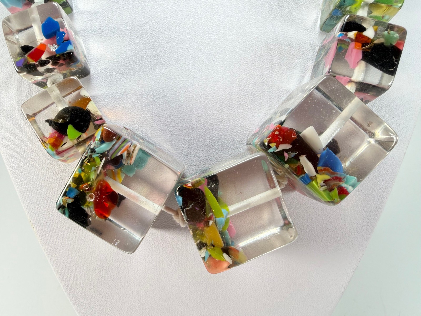 Jackie Brazil “Cascade” Mix Size Liquorice Cubes Resin Necklace ( N3343 )