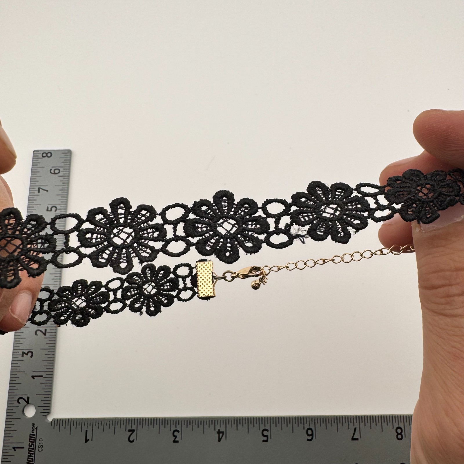 Black Lace Floral Choker Necklace Gold Tone Clasp Adjustable 13-15 In