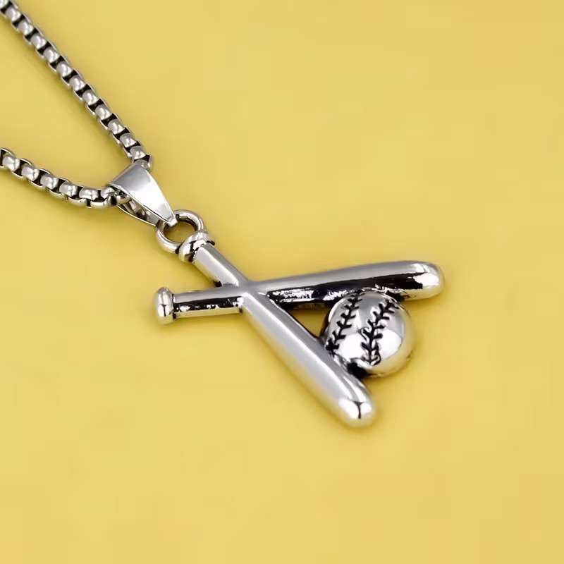Stylish Men’s Stainless Steel Baseball Bat Pendant Necklace Sports Fan Jewelry