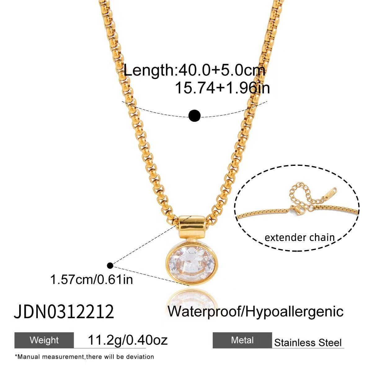 Fashion Woman 18K Gold Plated Oval CZ Pendant Necklace Anti-tarnish