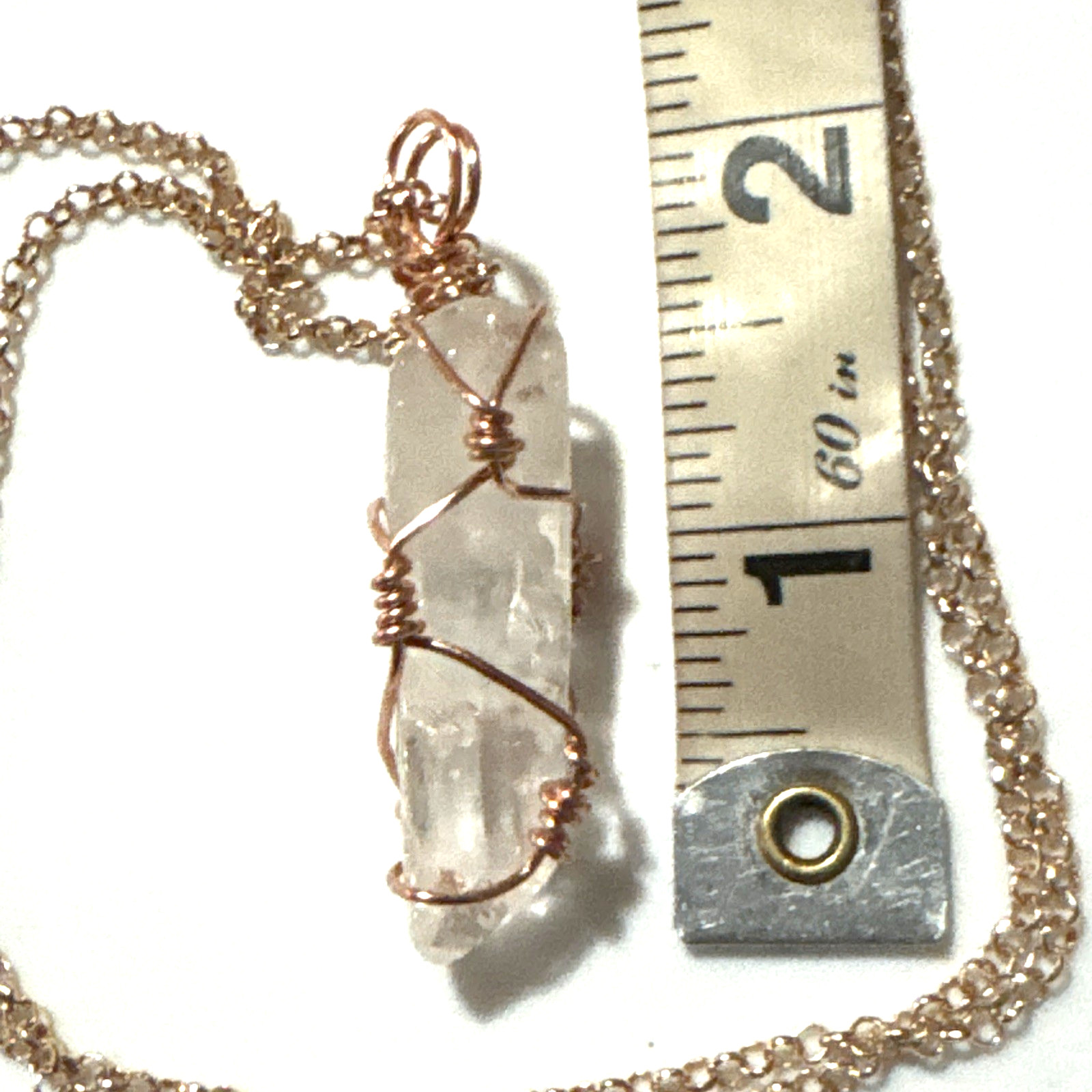 Clear Quartz Pendant Necklace Jewelry Rose Gold Tone 23″ Chain Genuine Stone