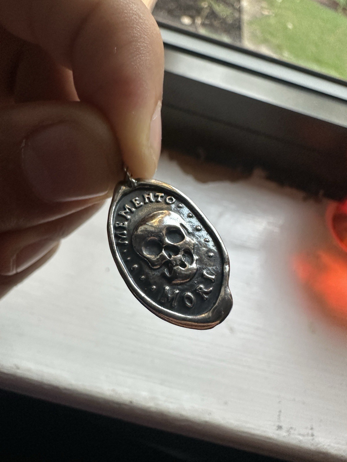 925 Sterling Silver Memento Mori Skull Wax Seal Pendant Unisex 5.4g Stoic Unisex
