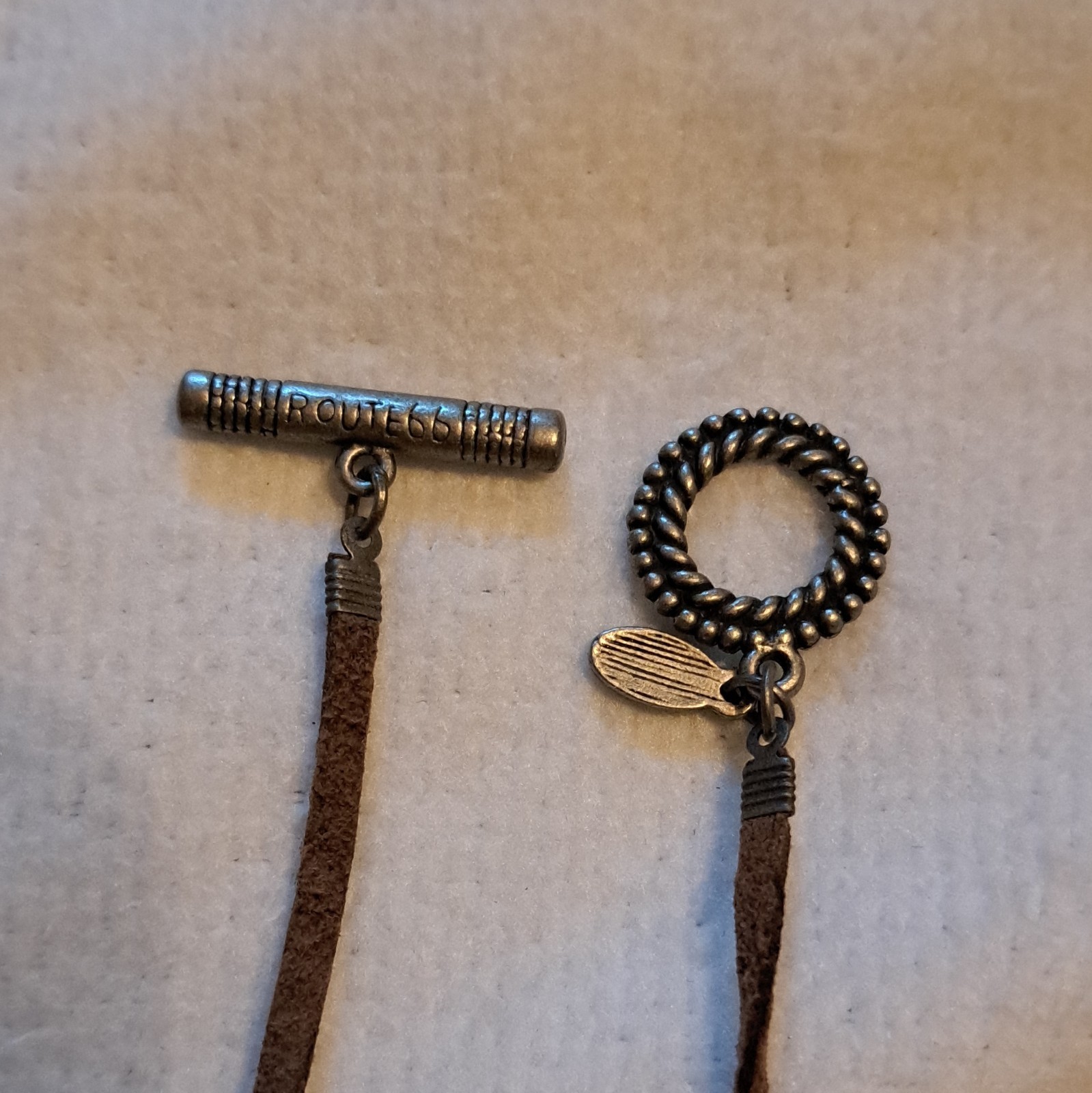 Brown Suede Cord Necklace Round Dragonfly Charm Pendant Toggle 18in Silver