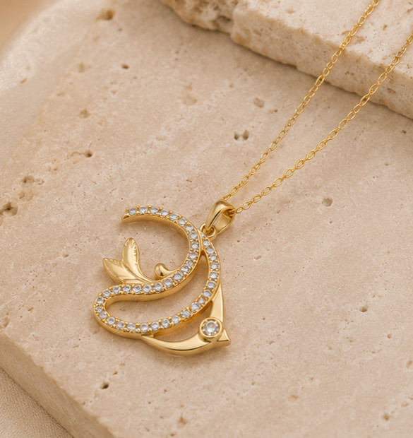 1.50ct Round Cut Simulated Diamond Stunning Fish Pendant 14k Yellow Gold Plated