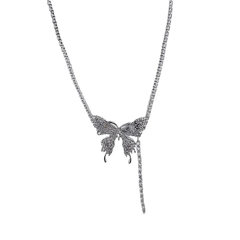 Butterfly Pendant Necklace Rhinestone Chain Crystal Link Women Jewelry