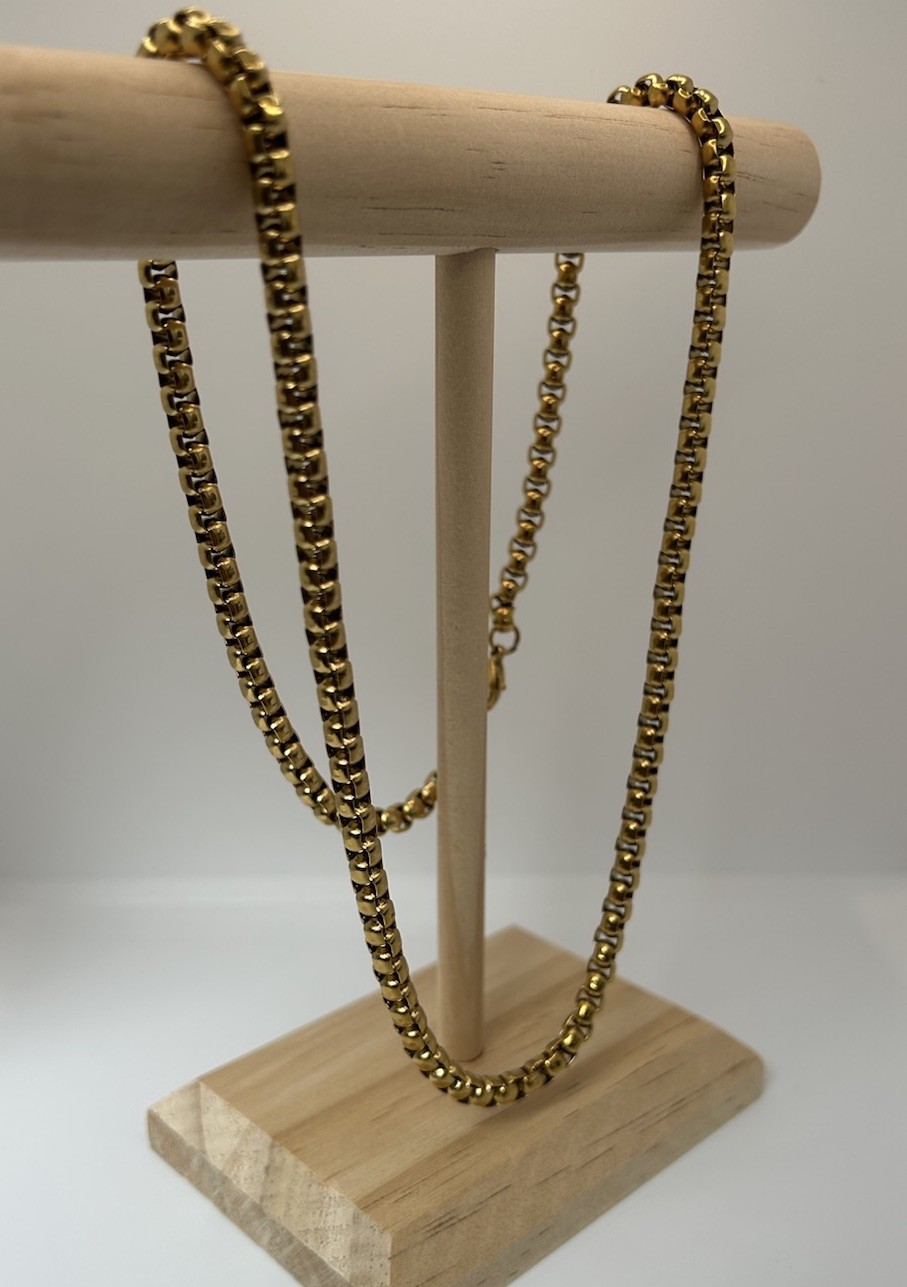 Premium 18K Layered 60cm (24’) Long Venetian Box Chain Necklace 4mm Wide Links