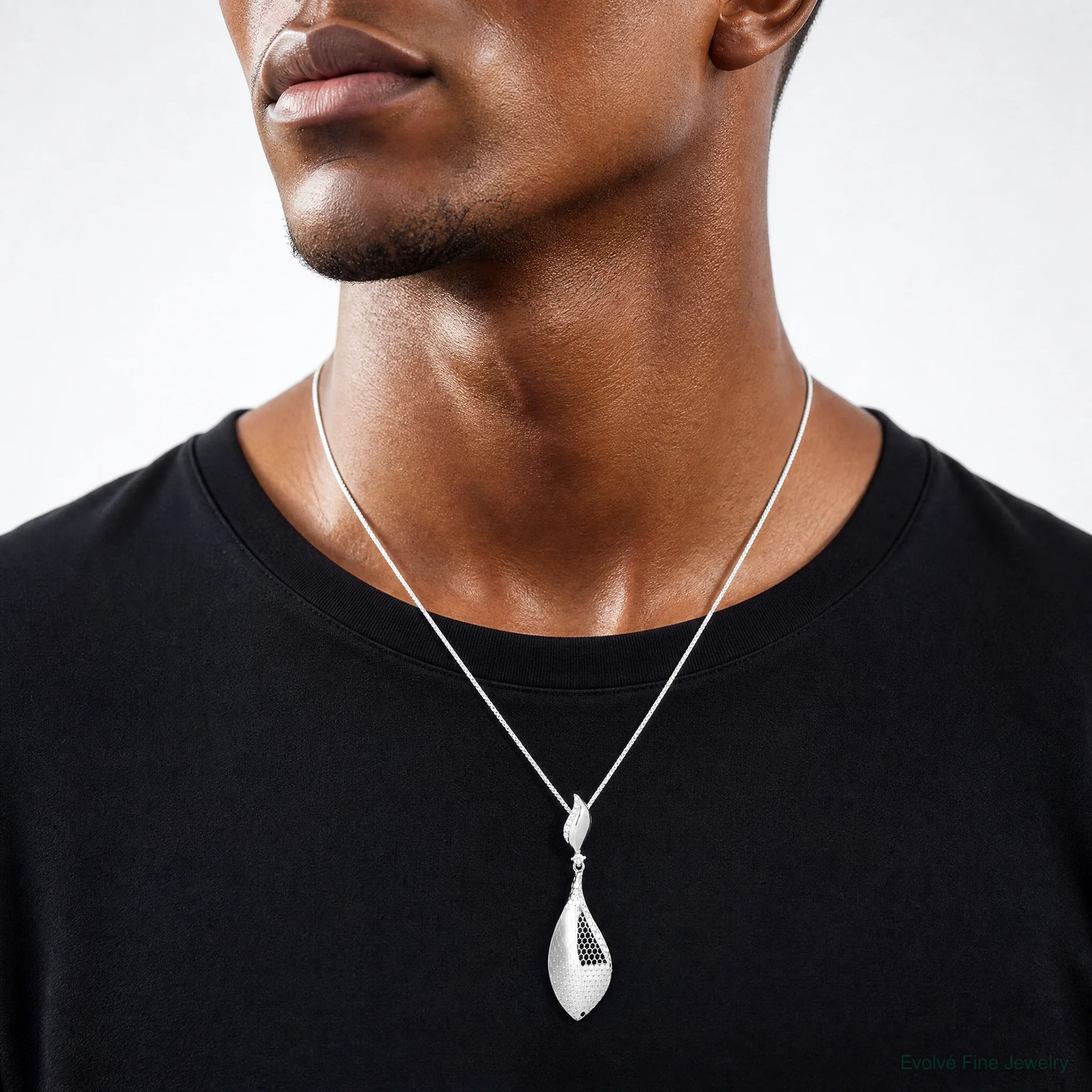 Sterling Silver Rhodium-Plated CZ Textured Tear Drop Pendant