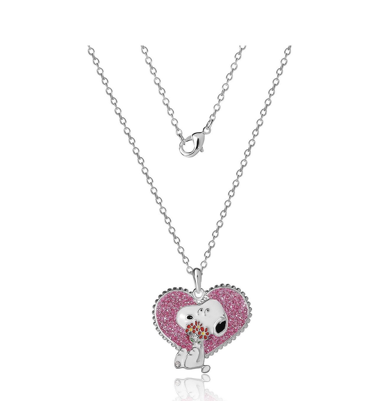 Peanuts Snoopy Heart & Flowers Pendant Necklace | Valentine’s Day Jewelry