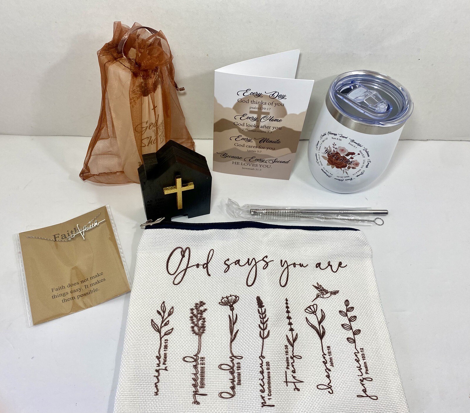 Christian Women Gifts Insulated Tumbler Faith Necklace More Inspirational Box