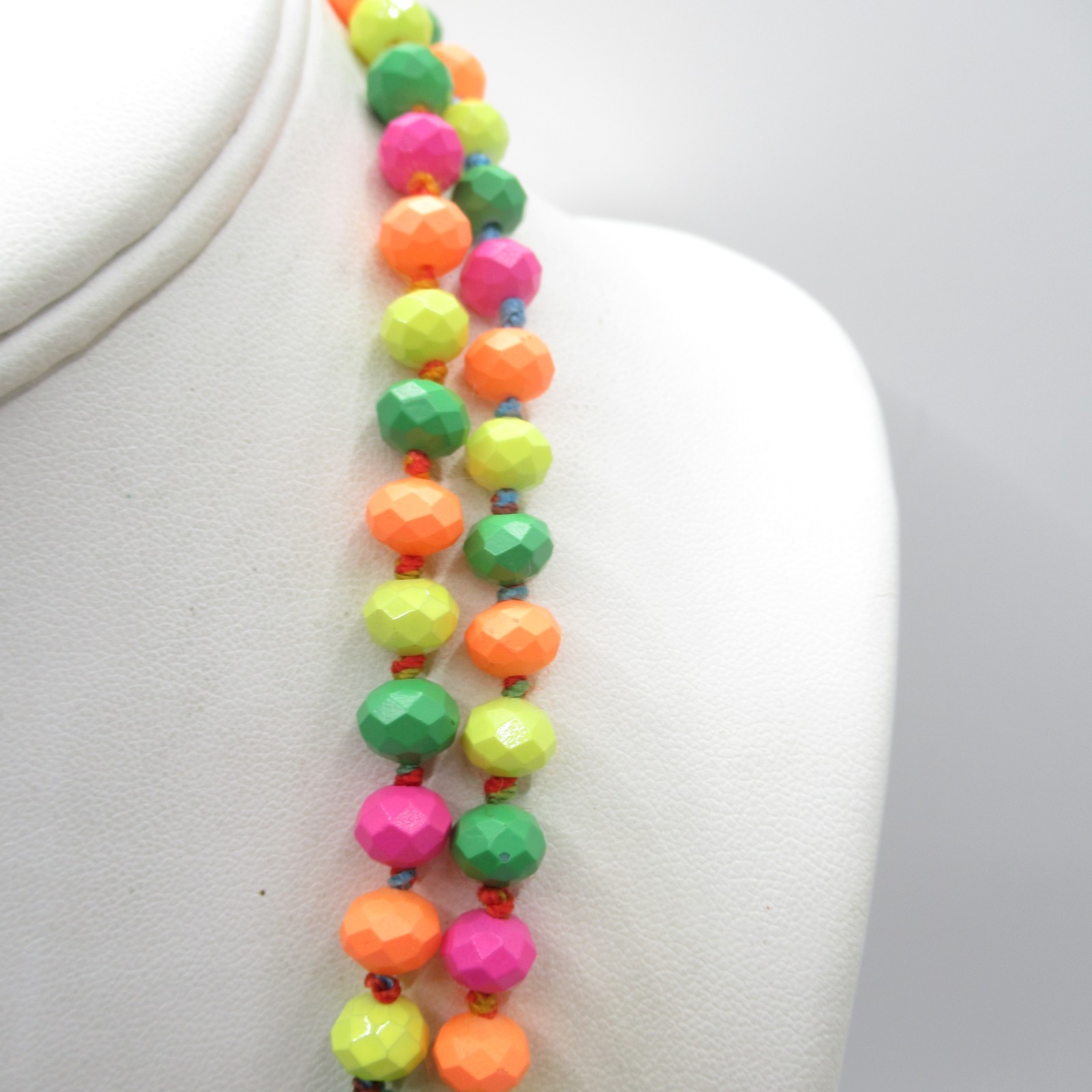 58″ Long Colorful Glass Beaded Necklace Hand-Knotted NOS Modern Adult Only