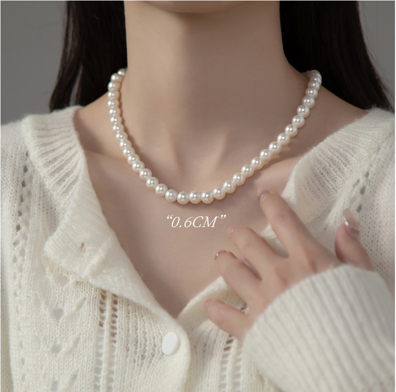 Bridal White Sea Shell Pearl Round Beads 18″ Choker Necklace Lobster Clasp S11