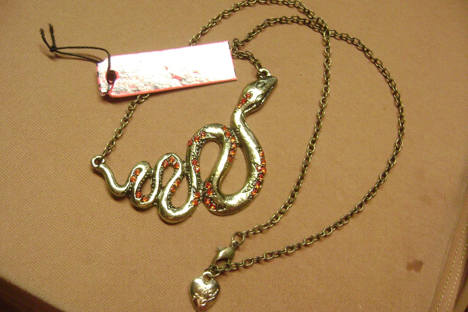 NWT- BETSEY JOHNSON RED CRYSTAL SNAKE GOLD TONE PENDANT NECKLACE -USA SELLER