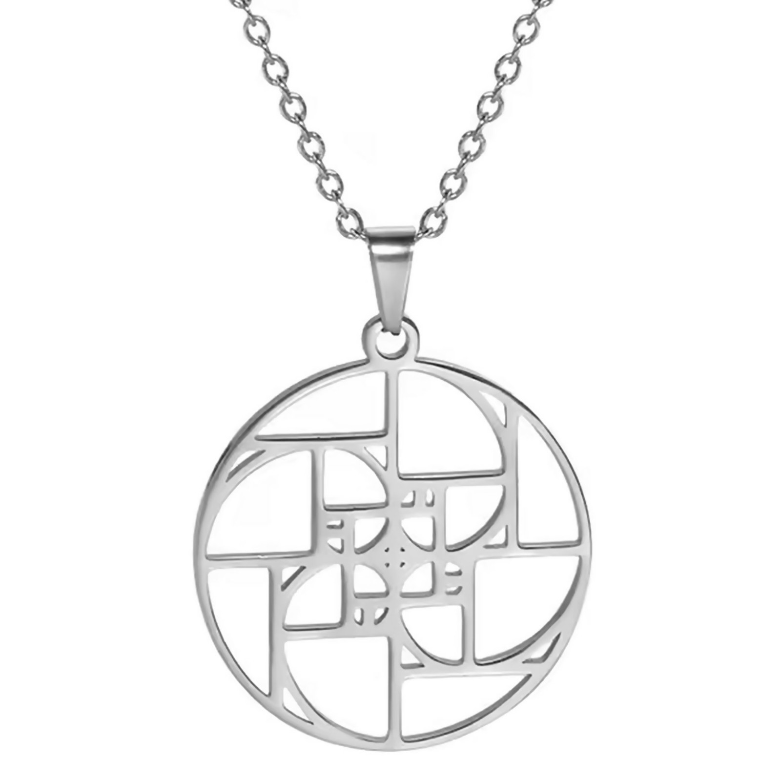 Fibonacci Spiral Necklace Silver Stainless Steel Sacred Geometry Pendant Unisex
