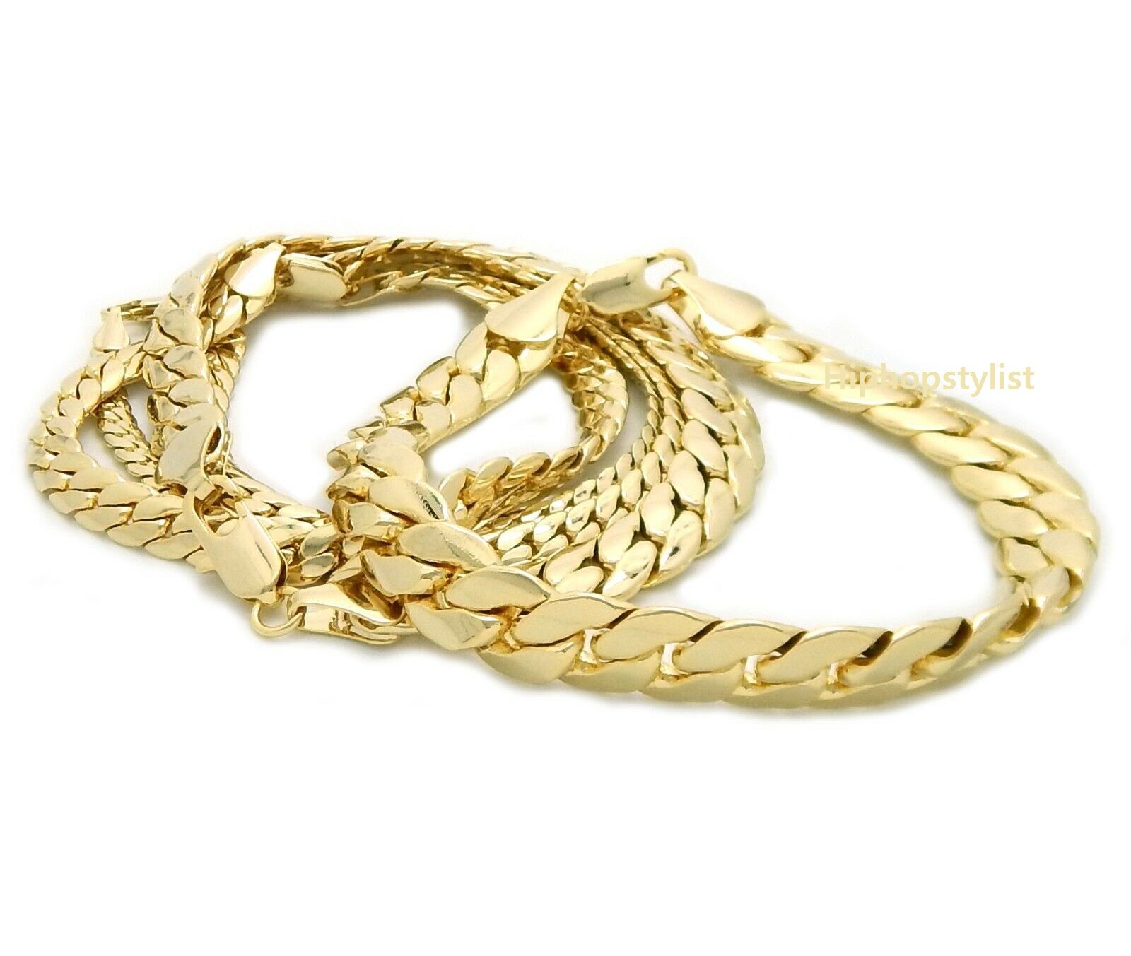Miami Cuban link Chain Bracelet 5mm 12mm 8″ 20″ 22″ 24″ 26″ 30″ 14k Gold Plated