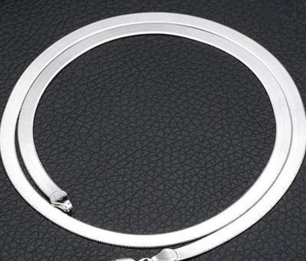 Men&women’s Real 18K White Gold Filled 20inch 4mm wide Flat Snake Chain Necklace