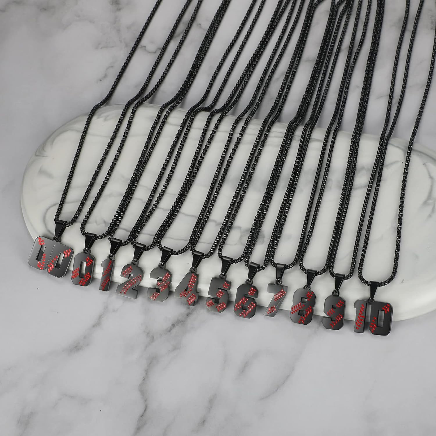 Baseball Number Necklace – Stainless Steel Chain Pendant for Men Athletes 00-99