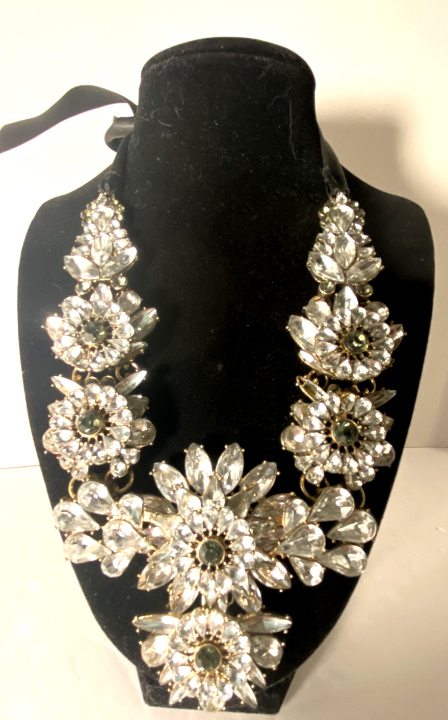 Rhinestone Pave Chunk Statement Snow Star Necklace Ribbon Tie for any legnth