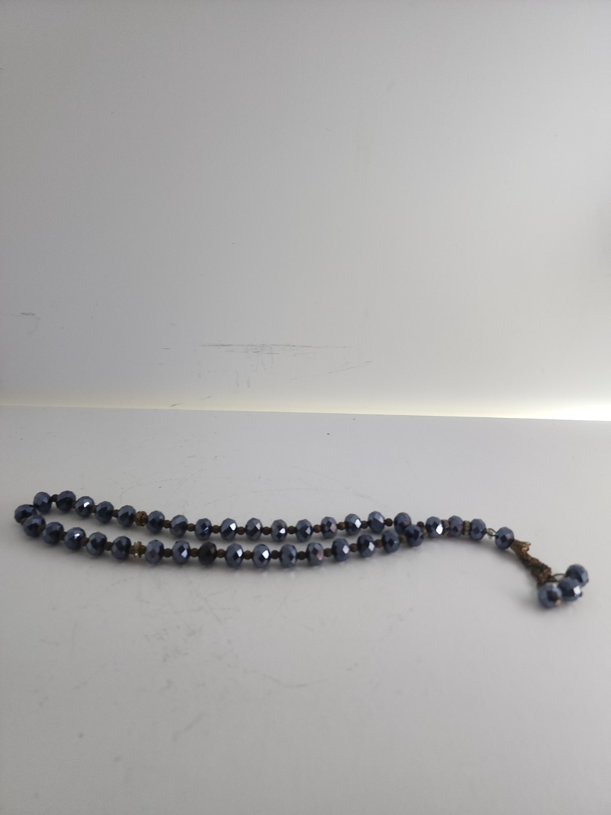 Metallic Blue Gray Beads Necklace Meditation Worry Beads Smooth Ornament Gift