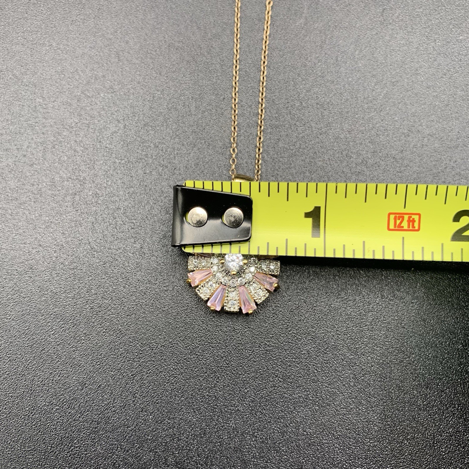 White And Pink Cubic Zirconia Round Flower Pendant Necklace Gold Over 925 Silver