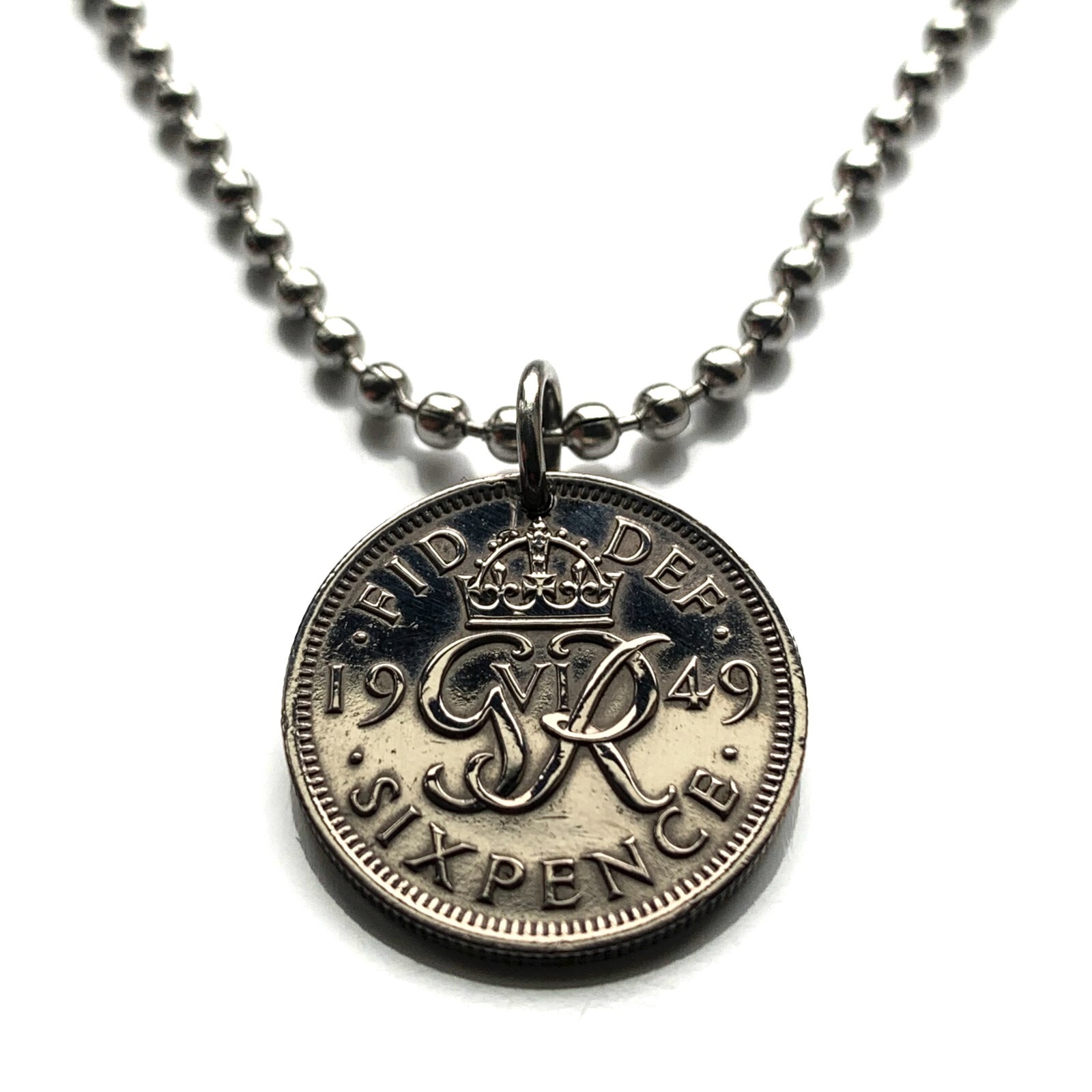 1949 United Kingdom 6 Pence coin pendant initial G R London Manchester n002135