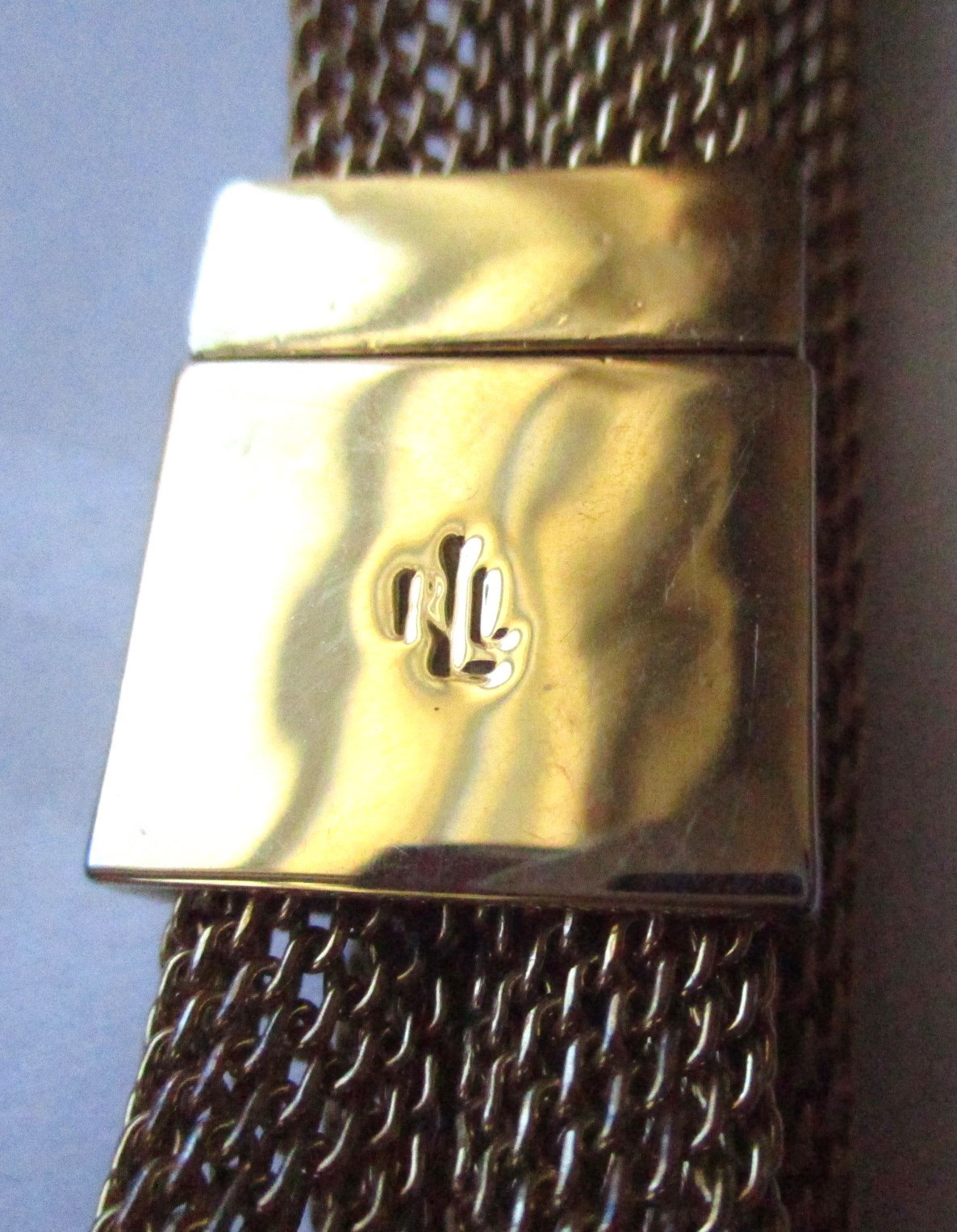 LRL Lauren Ralph Lauren Gold Plated Chunky Mesh Collar Choker Band Necklace VTG