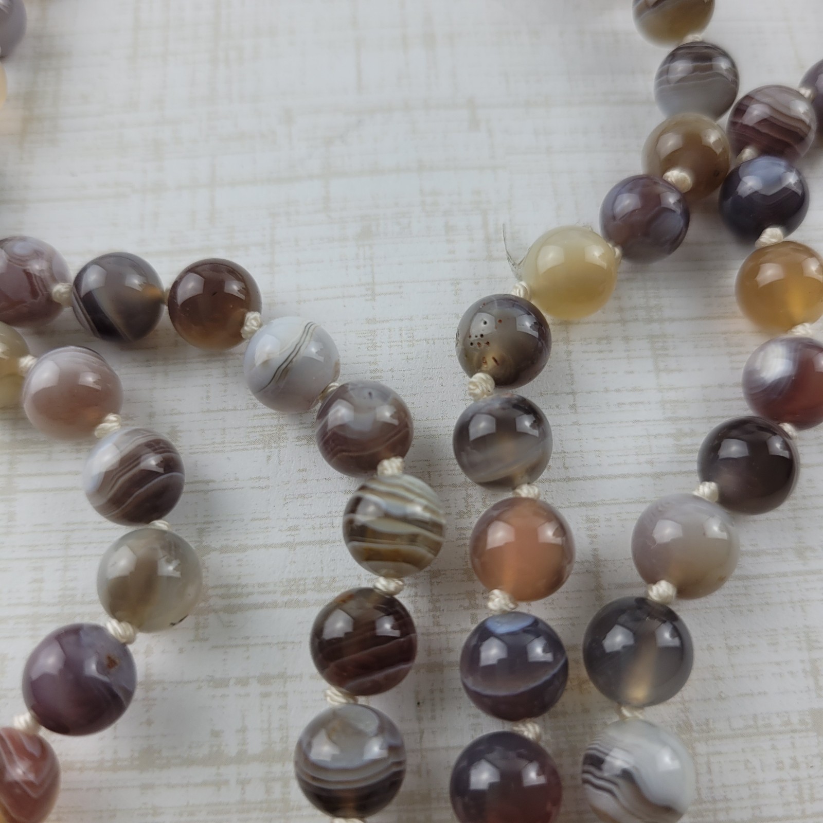 Agate Prayer Bead Necklace Hand Knotted Multi Color 38″